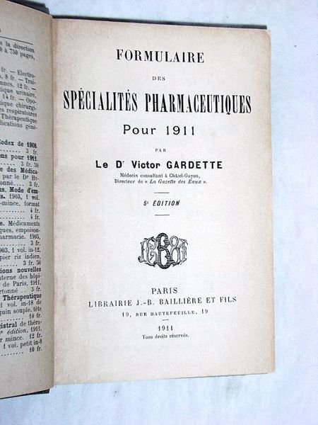 Formulaire des spécialités Pharmaceutiques pour 1911.