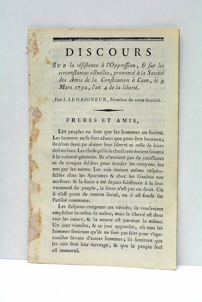Discours sur la résistance à l'Oppression, et sur les circonstances …