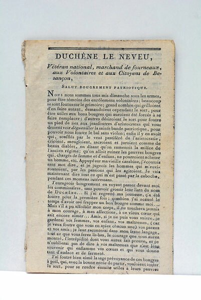 DUCHENE LE NEVEU, VÉTÉRAN NATIONAL, marchand de fourneaux, aux Volontaires …