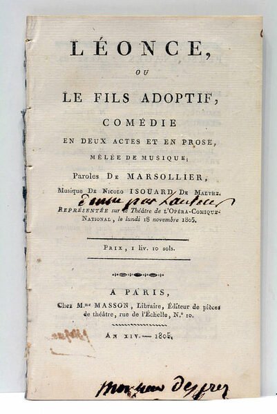 Léonce, ou le fils adoptif, comédie en deux actes et …