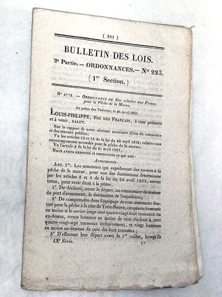 ORDONNANCE du Roi relative aux Primes pour la Pêche à …