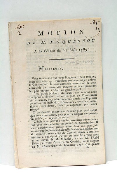 Motion à la séance du 14 août 1789.