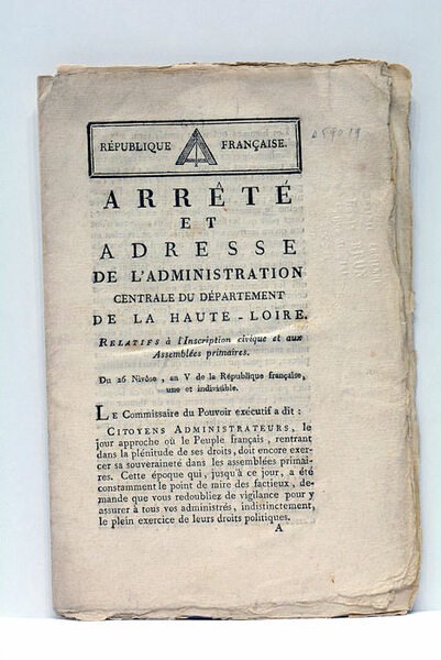 ARRÊTÉ ET ADRESSE DE L'ADMINISTRATION du département de la Haute-Loire. …