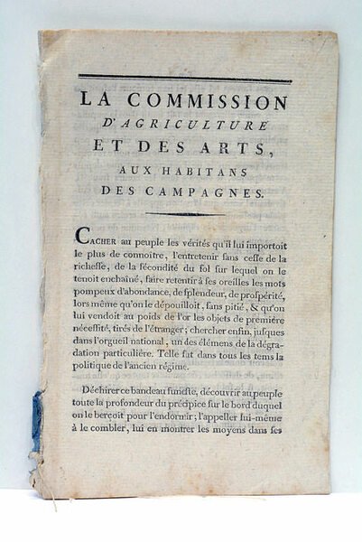 La Commission d'Agriculture et des Arts, aux habitans des Campagnes.