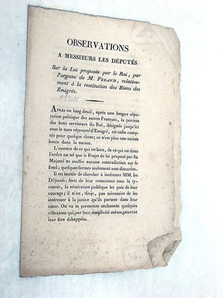 OBSERVATIONS à messieurs les députés sur la loi proposée par …