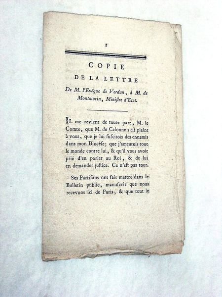 Copie de la lettre de M. l'Evêque de Verdun, à …