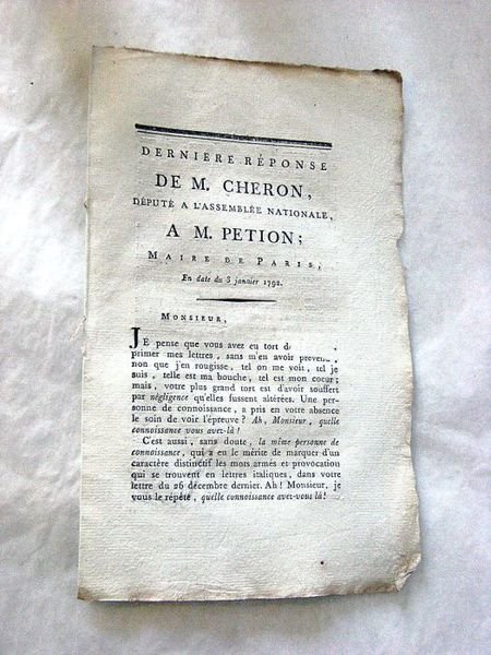 Dernière réponse à M. Petion, maire de Paris, en date …