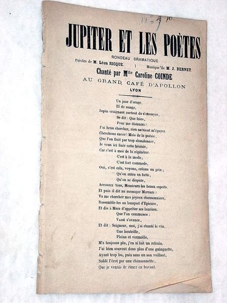 Jupiter et les Poètes . Rondeau dramatique chanté par Mlle …