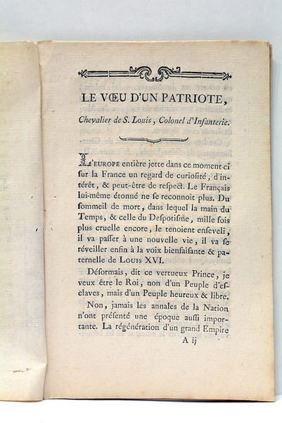 VOEU (Le) d'un patriote, chevalier de Saint-Louis, colonel d'infanterie.