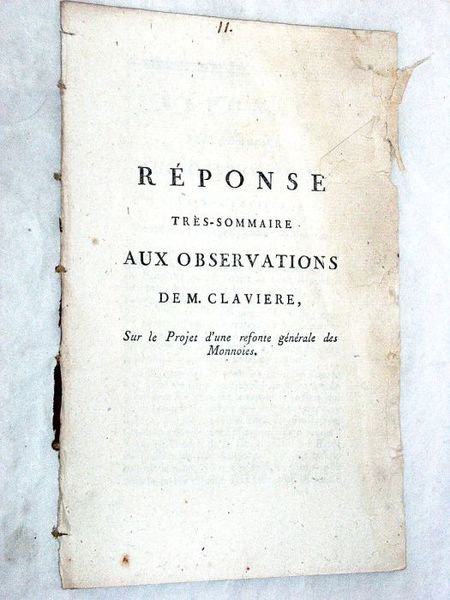 RÉPONSE très sommaire aux observations de M. Clavière, sur le …