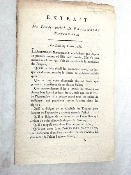 EXTRAIT du procès-verbal de l'Assemblée Nationale.