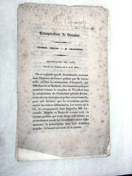 CONSPIRATION de Saumur. Général Berton. M. Grandménil.