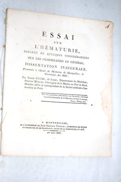 Essai sur l'hématurie, précédé de quelques considérations sur les hémorragies …