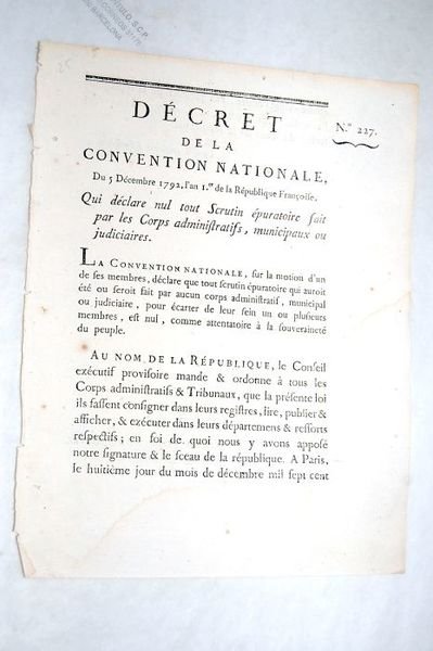 DÉCRET DE LA CONVENTION NATIONALE du 5 décembre 1792, l'an …