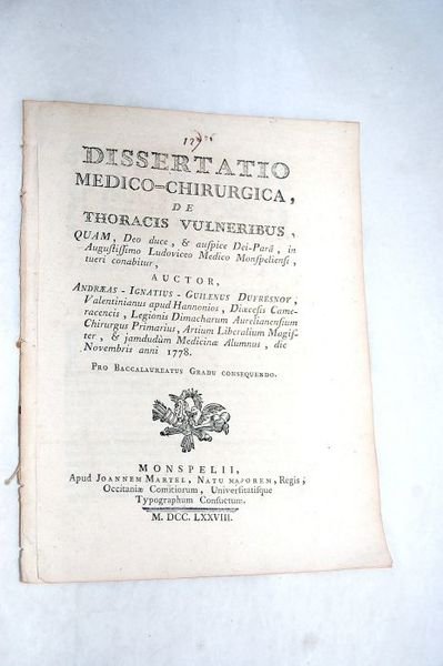 Dissertatio medico-chirurgica, de Thoracis vulneribus.