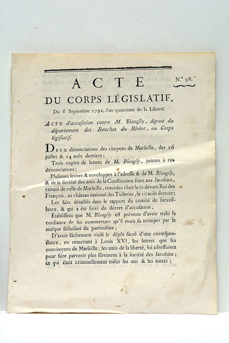 ACTE DU CORPS LÉGISLATIF, DU 6 SEPTEMBRE 1792, L'AN QUATRIÈME …