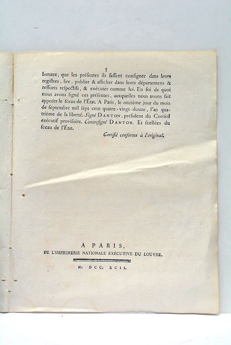 ACTE DU CORPS LÉGISLATIF, DU 6 SEPTEMBRE 1792, L'AN QUATRIÈME …