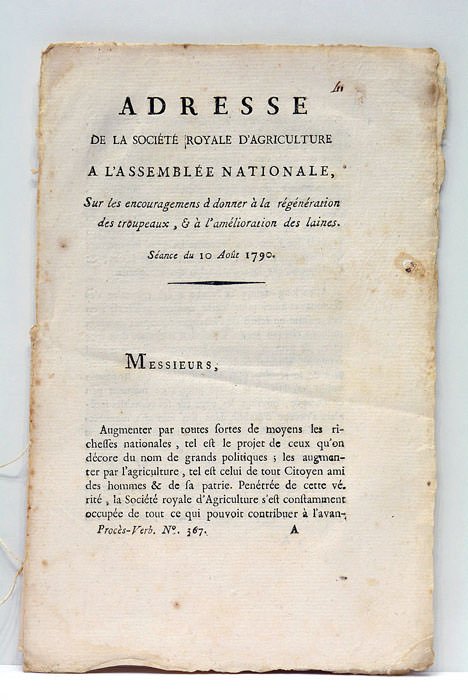 ADRESSE DE LA SOCIÈTE ROYALE D'AGRICULTURE À L'ASSEMBLÉE NATIONALE, SUR …
