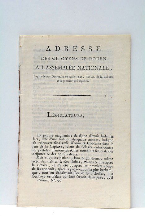 ADRESSE DES CITOYENS DE ROUEN À L'ASSEMBLÉE NATIONALE, imprimée par …