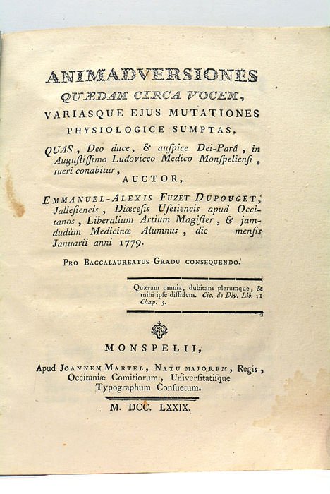 Animadversiones Quaedam Circa Vocem, variasque ejus mutationes Physiologice Sumptas. pro …