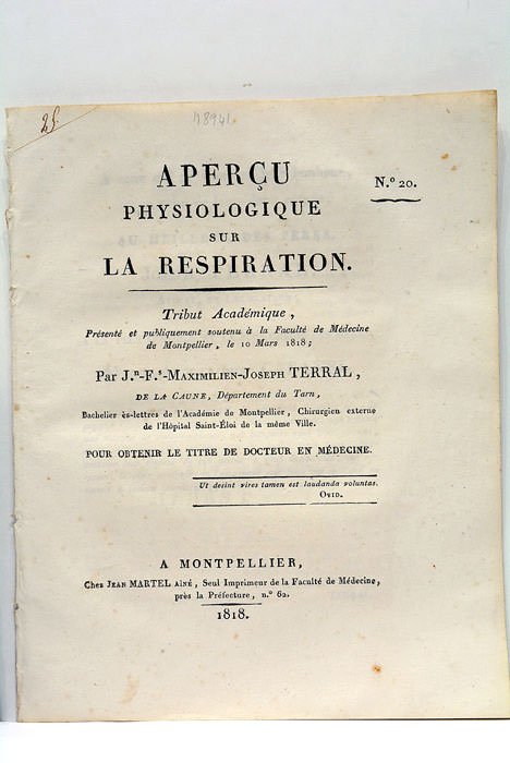 Aperçu physiologique sur la respiration. Tribut académique, présenté et publiquement …