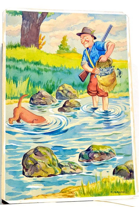 Aquarelle représentant un chasseur.