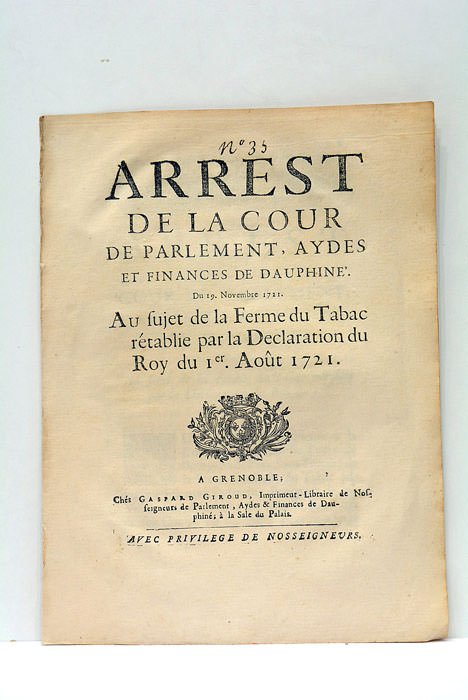 ARREST DE LA COUR DE PARLEMENT AYDES ET FINANCES DE …
