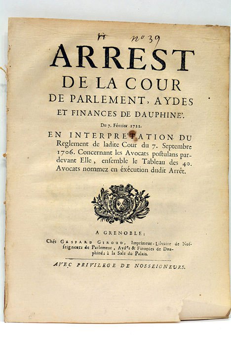 ARREST DE LA COUR DE PARLEMENT, AYDES ET FINANCES DE …