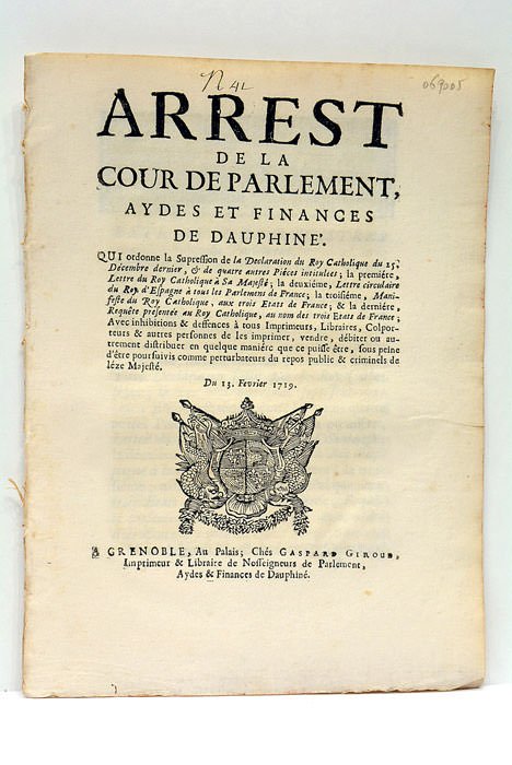 ARREST DE LA COUR DE PARLEMENT AYDES ET FINANCES DE …