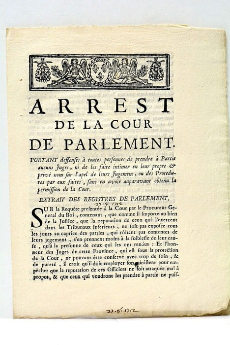 ARREST DE LA COUR de Parlement portant défenses à toutes …