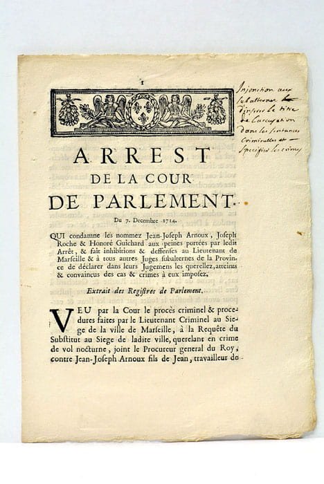 ARREST DE LA COUR de Parlement qui condamne les nommez …