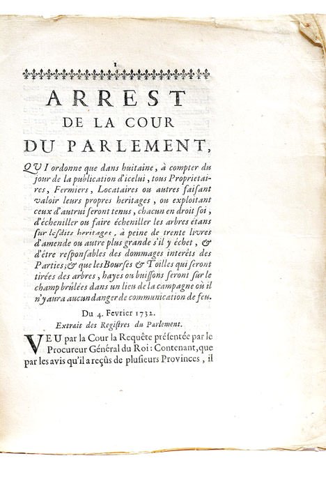 ARREST DE LA COUR DU PARLEMENT, qui ordonne que dans …