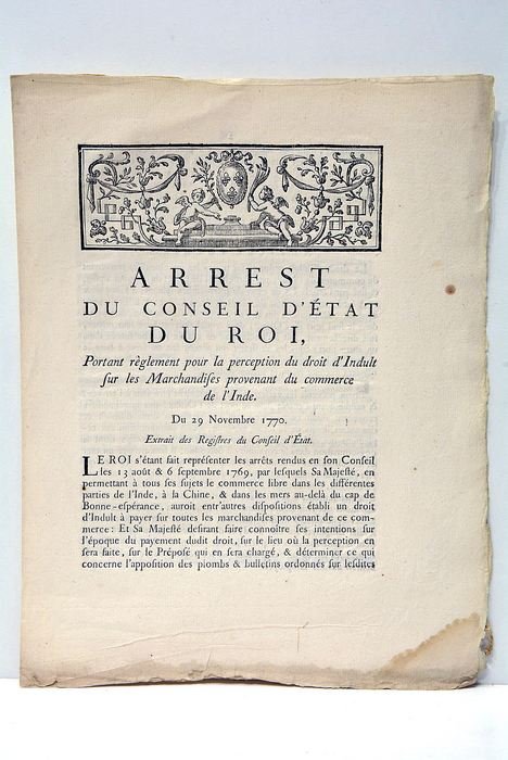 ARREST DU CONCEIL D'ÉTAT DU ROI, Portant réglement pour la …