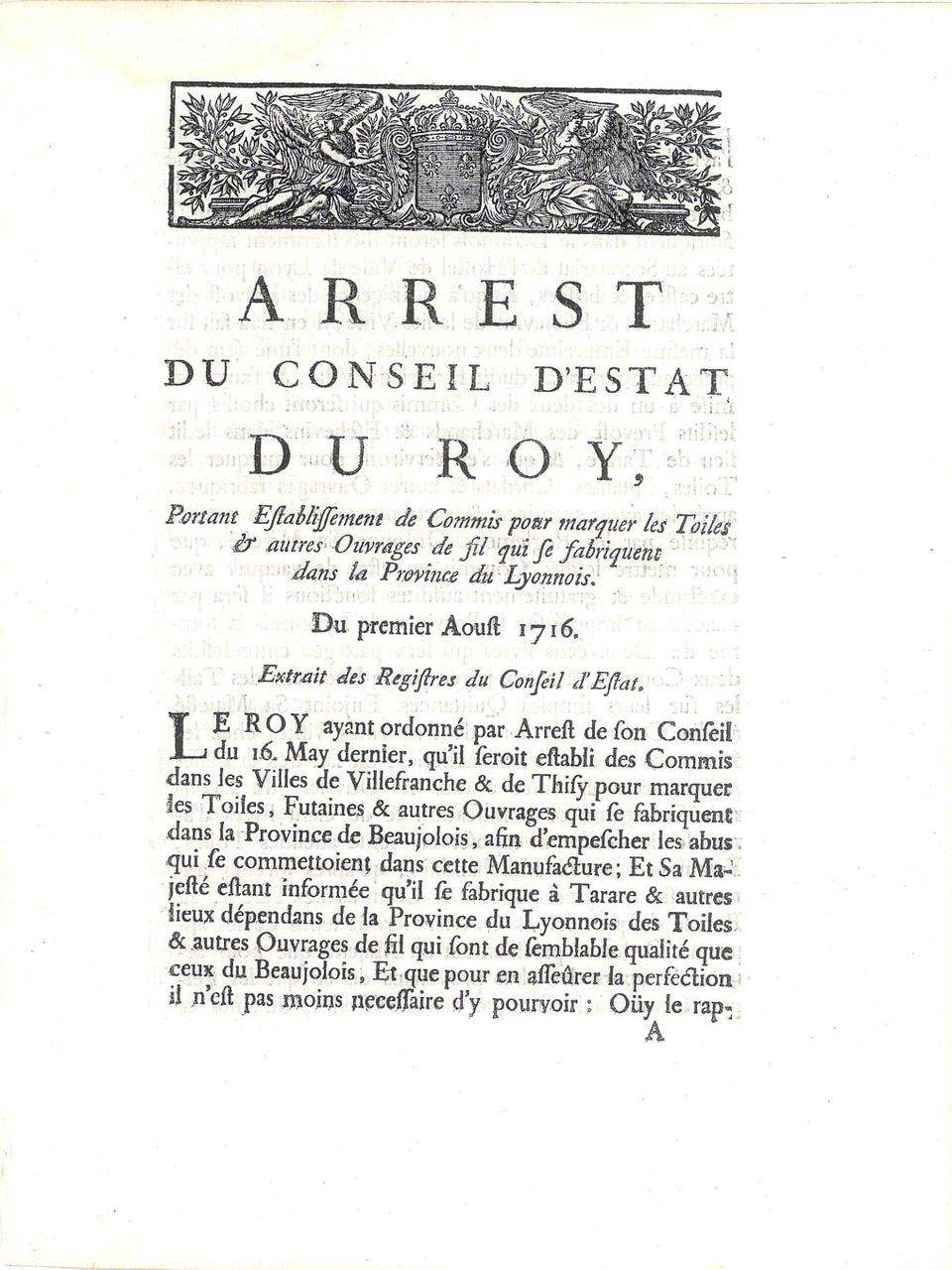 ARREST du Conseil d'Estat du Roy portant Establissement de Commis …