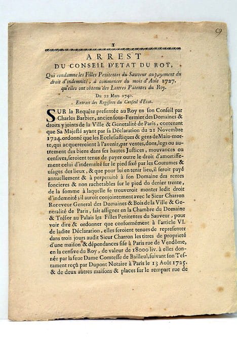 ARREST du Conseil d'Etat du Roi qui condamne les Filles …