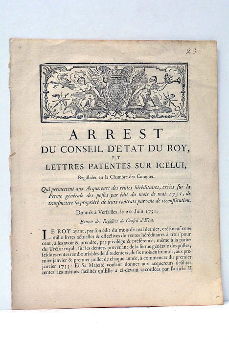 ARREST du Conseil d'Etat du Roy et Lettres Patentes sur …