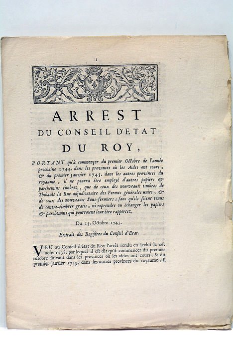 ARREST DU CONSEIL D'ETAT DU ROY, portant qu'à commencer du …