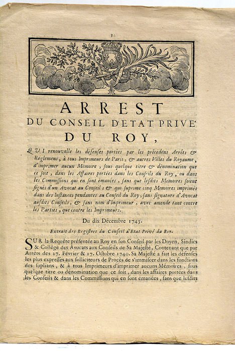 ARREST DU CONSEIL D'ETAT PRIVE DU ROY, qui renouvelle les …