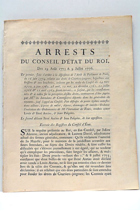 ARRESTS DU CONSEIL D'ÉTAT DU ROI, des 29 Août 1775 …