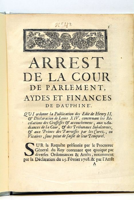 ARRÊT DE LA COUR DE PARLEMENT, AYDES ET FINANCES DE …