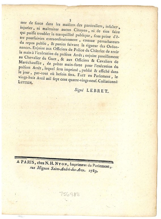 Arrêt de la Cour de Parlement, qui fait défense à …