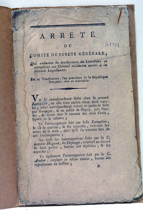 ARRÊTÉ du Comité de Sureté générale qui ordonne la traduction …