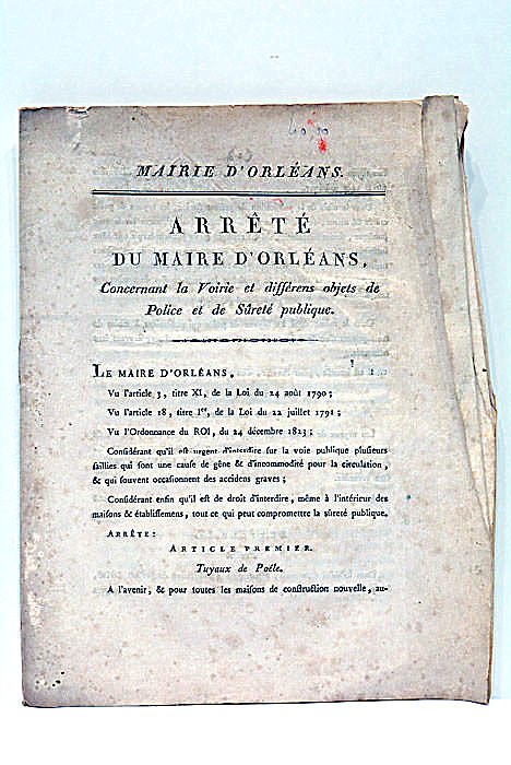 ARRÊTÉ DU MAIRE D'ORLÉANS, CONCERNANT LA VOIRIE ET DIFFÉRENS OBJETS …