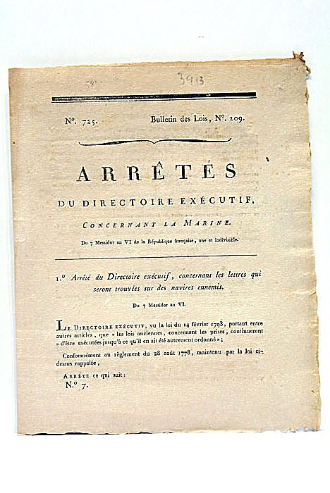 ARRÊTÉS DU DIRECTOIRE EXÉCUTIF, CONCERNANT LA MARINE.