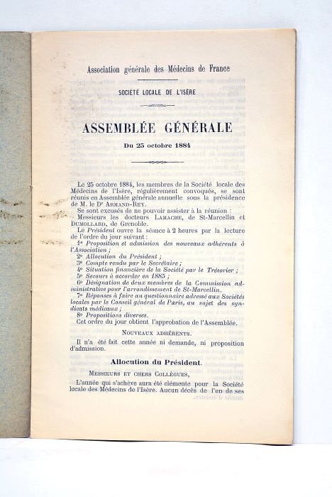 ASSEMBLEE générale tenue à Grenoble le 25 octobre 1884.