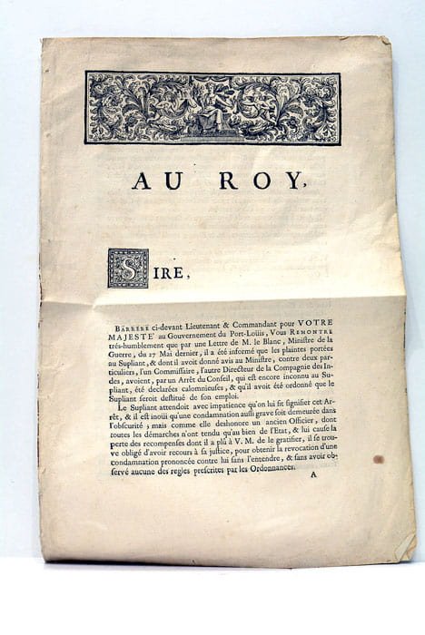 AU ROY. Sire, Barrère ci-devant Lieutenant et Commandant pour Votre …