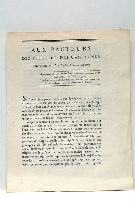 Aux Pasteurs des Villes et des Campagnes. 6 Novembre, l'an …