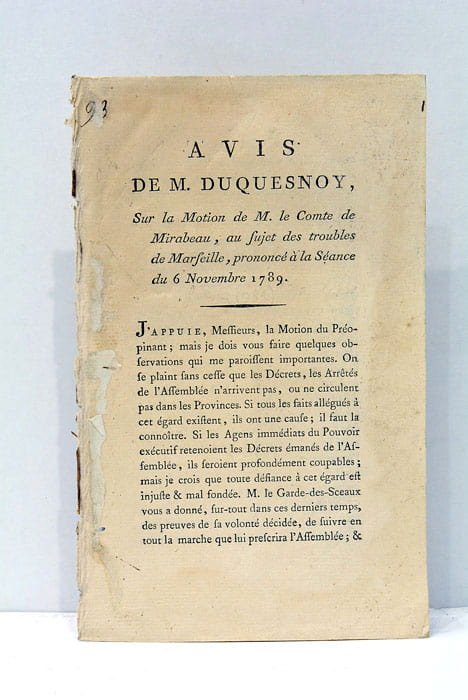 Avis sur la motion de M. Le Comte de Mirabeau, …