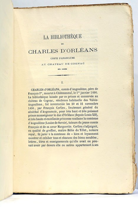 BIBLIOTHEQUE DE CHARLES D'ORLEANS (La), Comte d'Angoulême au Château de …