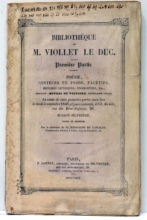 Bibliothèque de M. Viollet le Duc. Première Partie. Poésie, Conteurs …